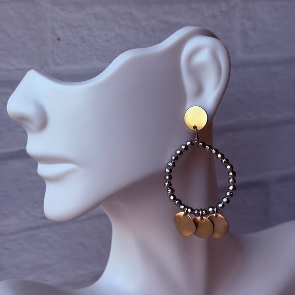 Vtg 1990s Chico’s Pearl Chain Drop Earrings Sparkle Textured Metal Ball Accents - Picture 4 of 14